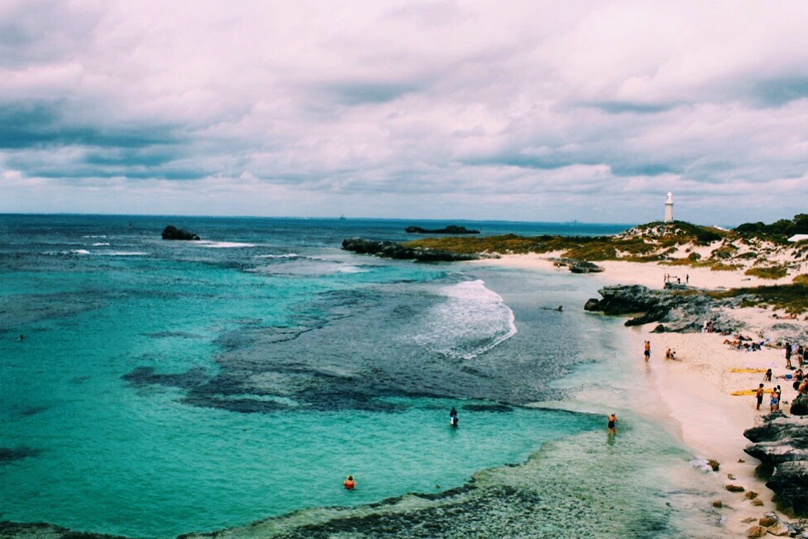 Bright blue waters and beach