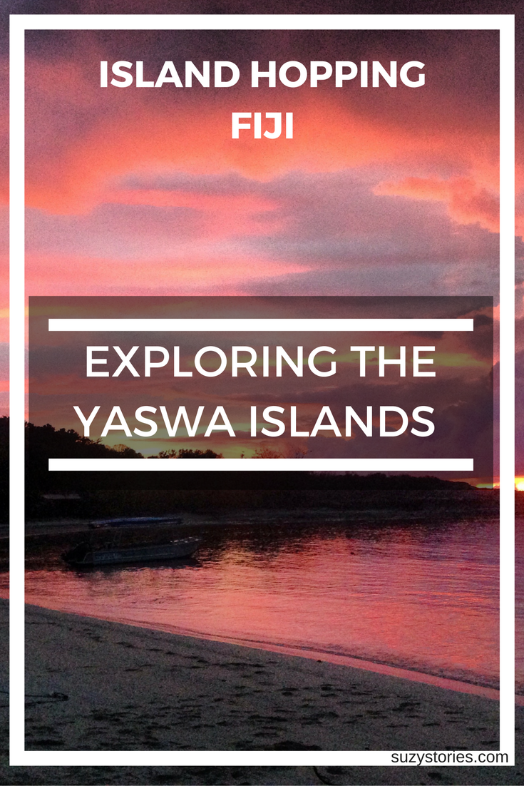 Text overlay of beach sunset in Fiji