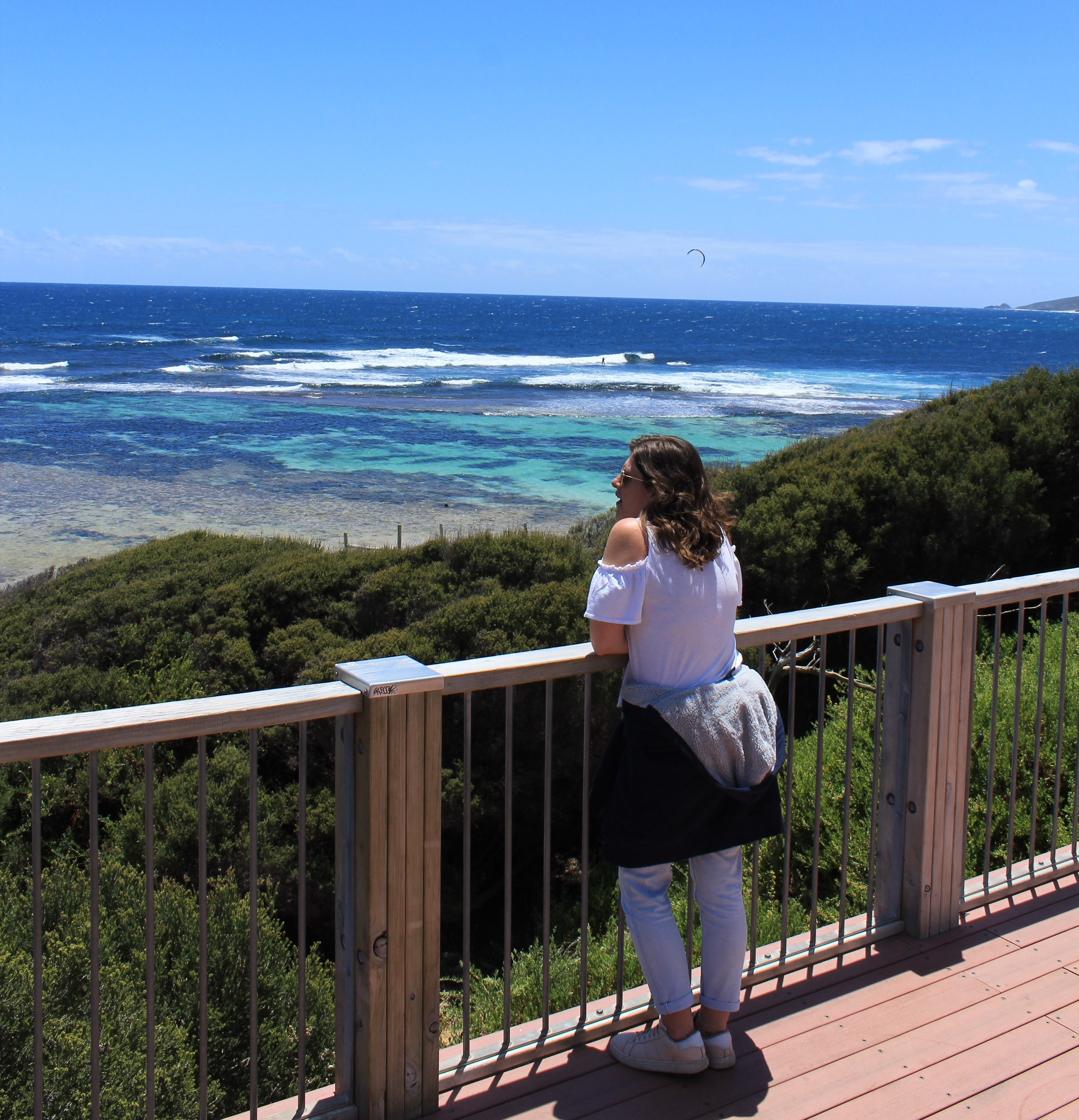 Looking across the blue waters at the beach in Yallingup