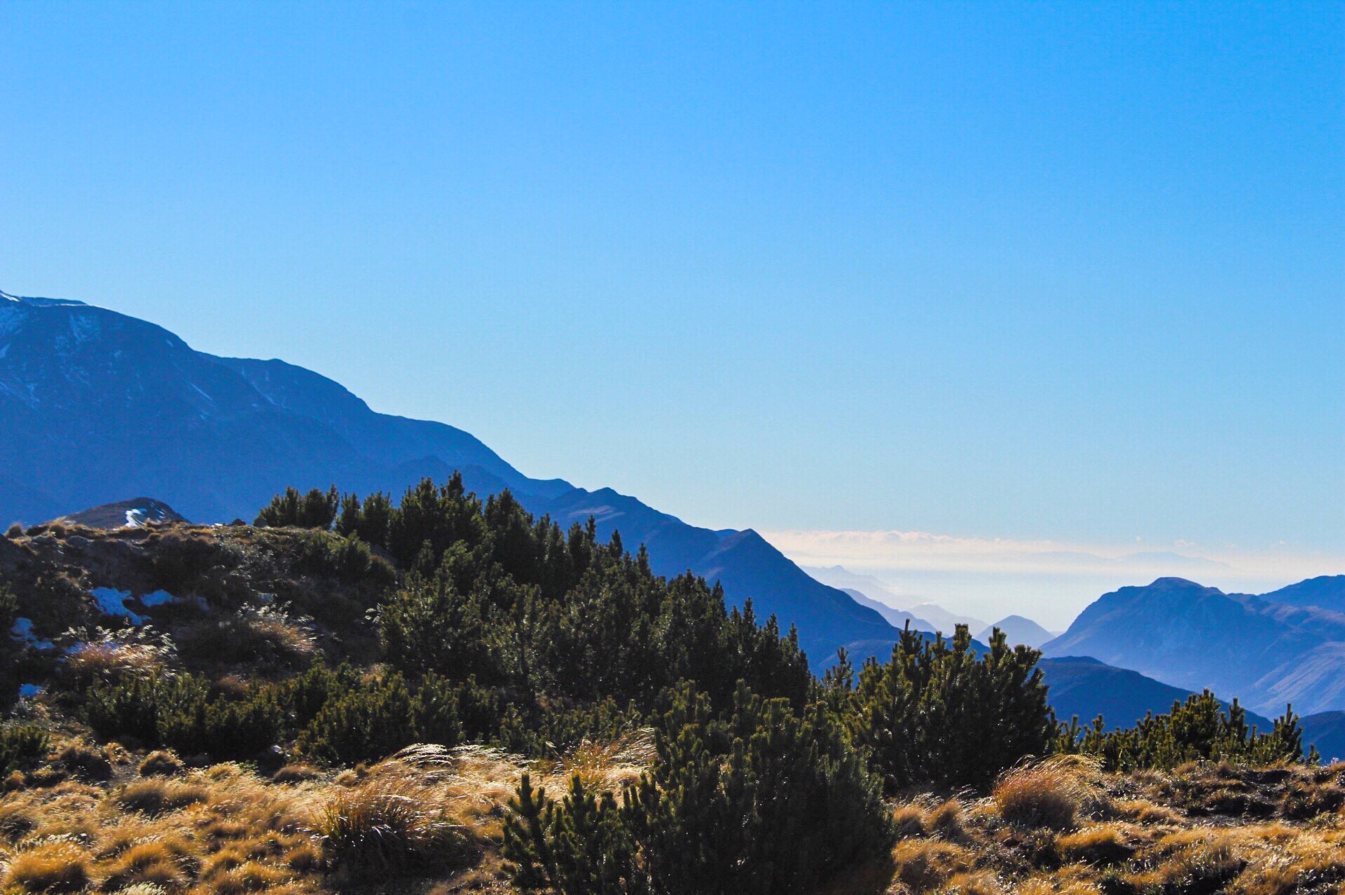 mountains with hazy peaks in the distance