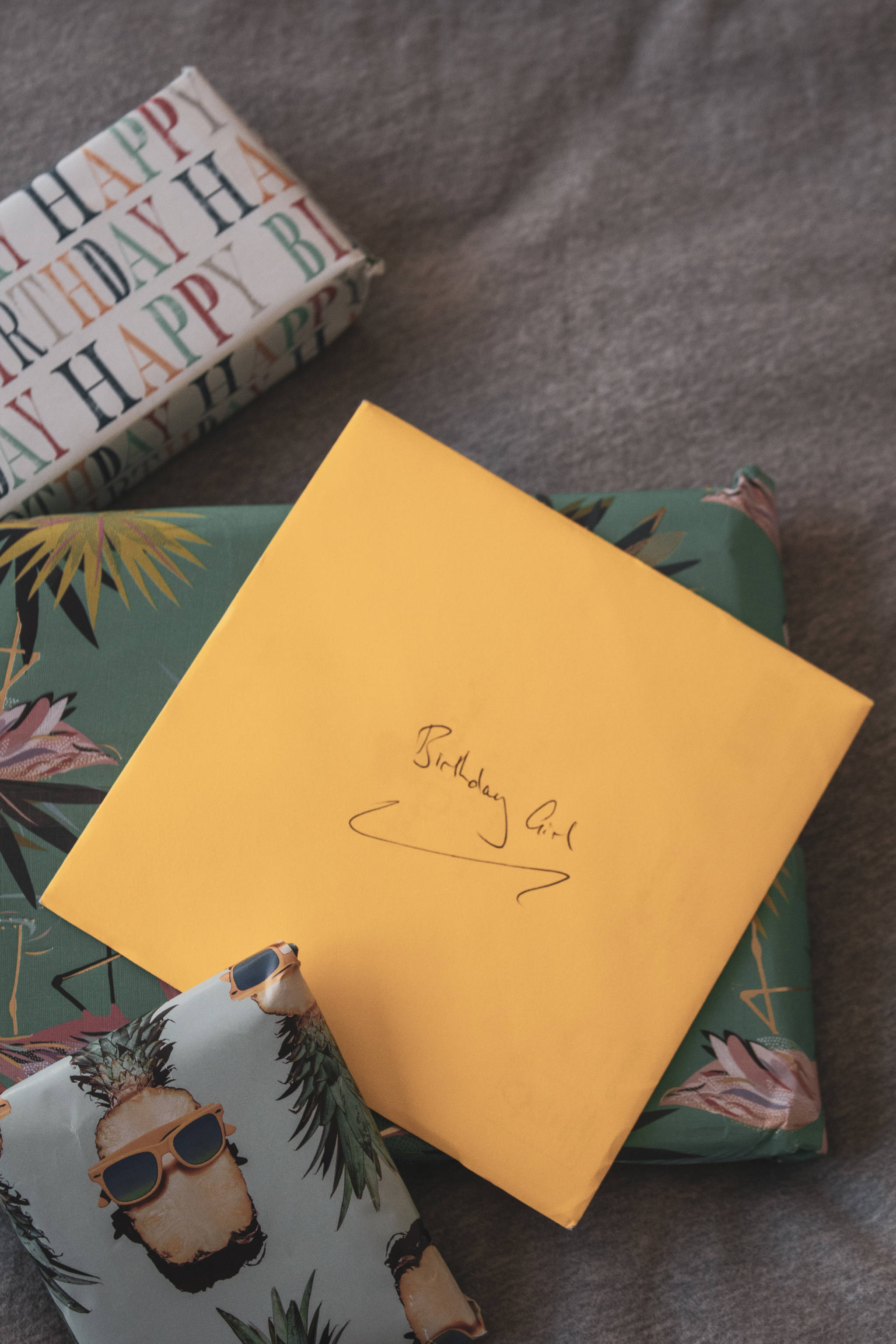 birthday presents and card