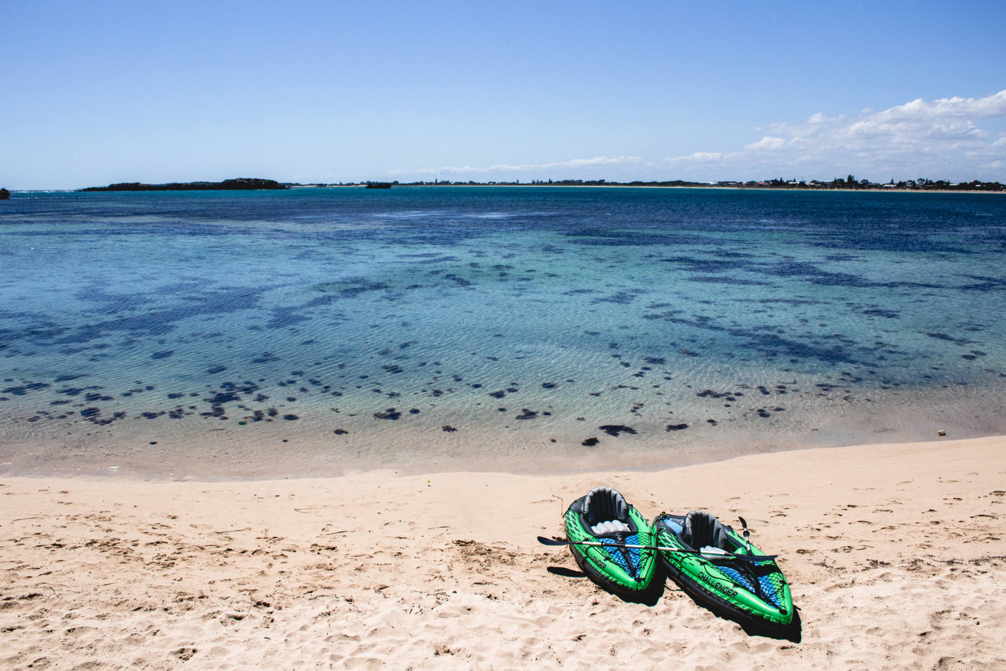 kayaks on beach on penguin island